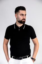 Effen gebreid poloshirt met korte mouwen